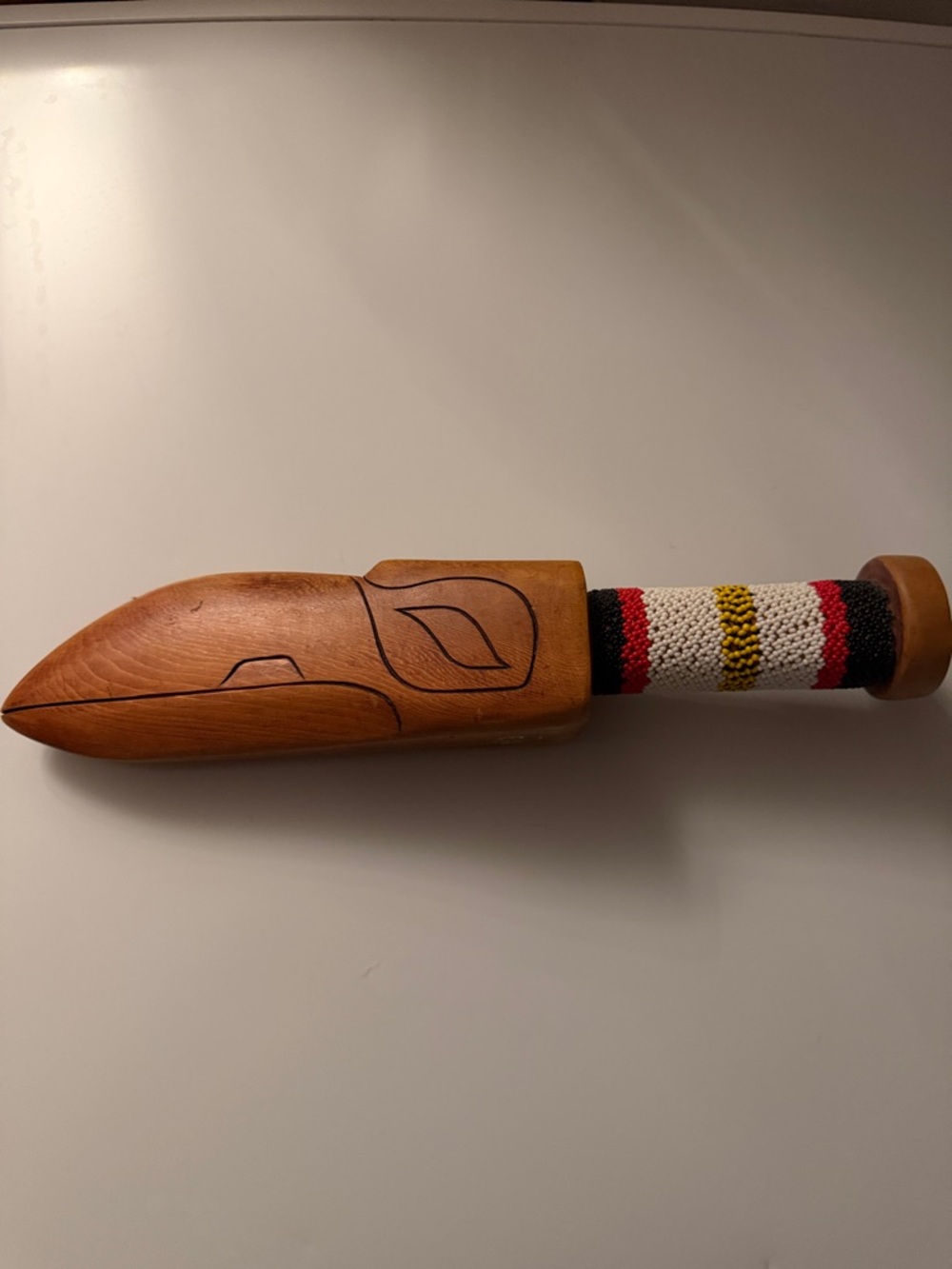 Today ONLY! Hand-Carved Wooden rattle with Beaded Handle  west coast native